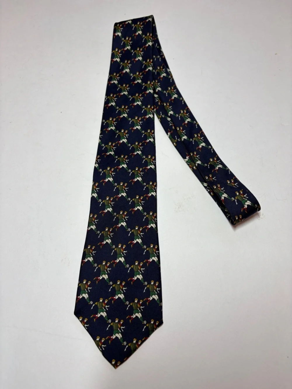 Class Club Young Men’s Navy Patterned Silk Tie - Navy Multicolor Soccer Motif